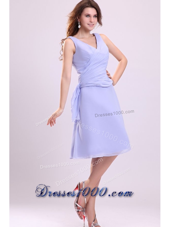 Lavender Chiffon A-line V-neck Knee-length Prom Pageant Dresses