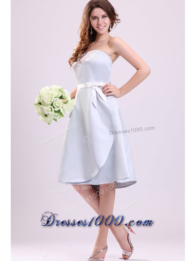 Light Blue Sweetheart A-line Knee-length Prom Maxi Dress with Sash