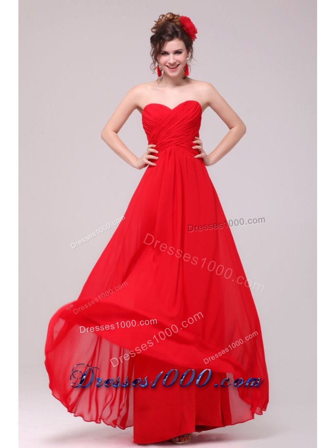 Low Price Red Sweetheart Chiffon Prom Dress 2014 with Ruches
