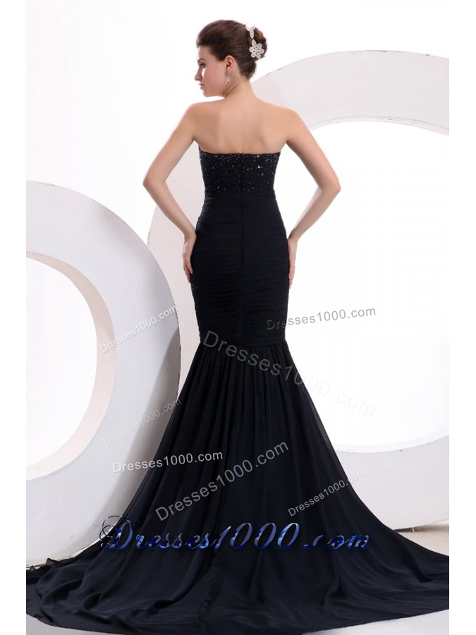 Mermaid Sweetheart Black Chiffon Beaded Dresses For Prom Court