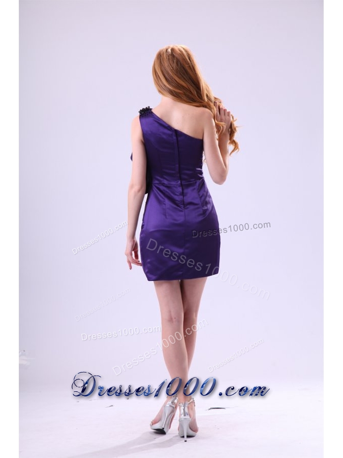 Purple Column One Shoulder Prom Graduation Dress in Mini-length
