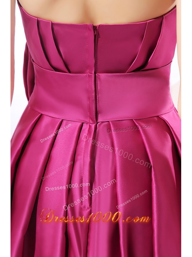 Strapless Fuchsia A-line Knee-length JS Prom Dress with Bowknot