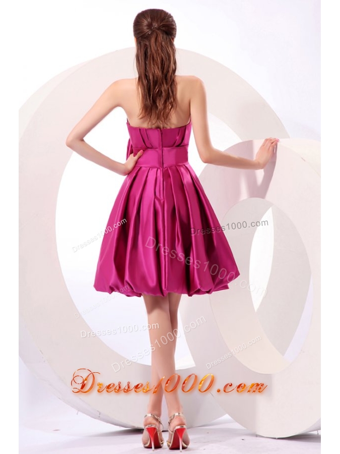 Strapless Fuchsia A-line Knee-length JS Prom Dress with Bowknot