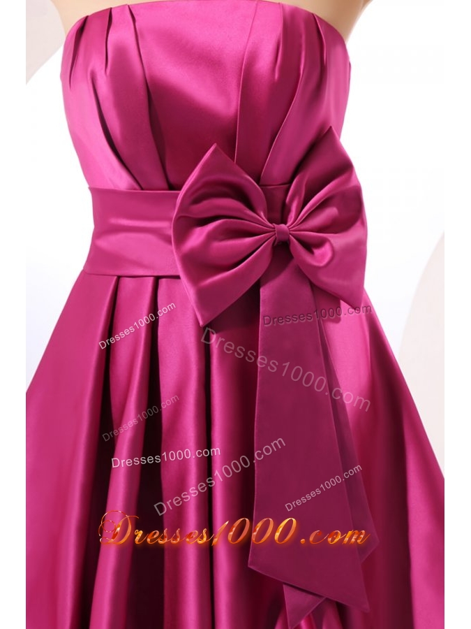 Strapless Fuchsia A-line Knee-length JS Prom Dress with Bowknot