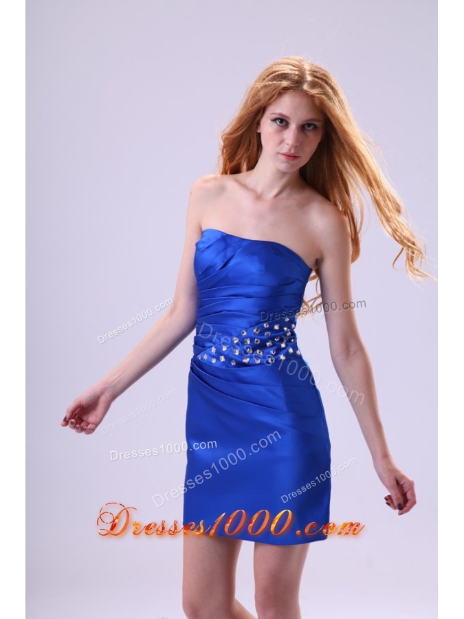 Strapless Royal Blue Mini-length Prom Party Dresses with Beading
