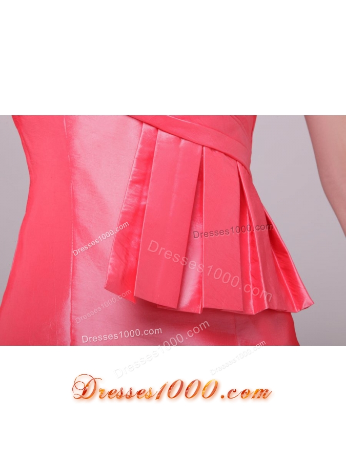 Watermelon Red One Shoulder Taffeta Prom Dresses with Ruching