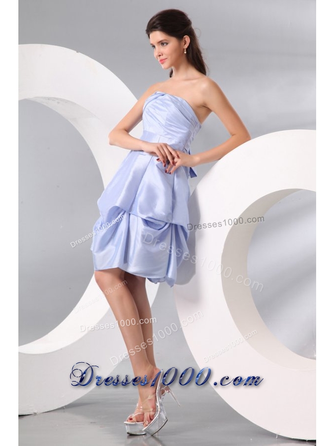 Short Mini Length Strapless Pick-ups Lavender Taffeta Prom Dress