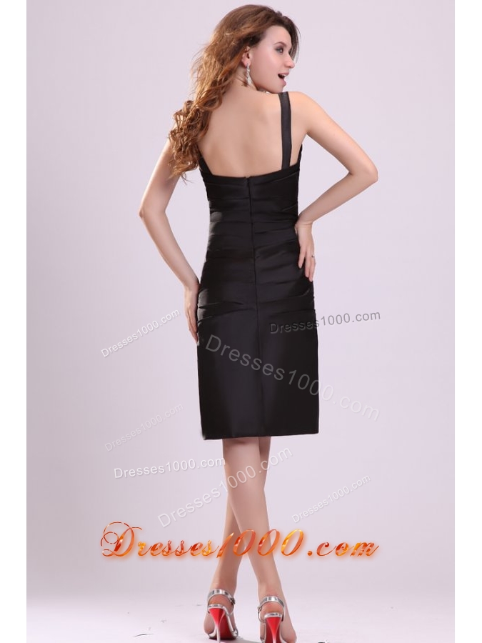 Simple V-neck Black Knee Length Prom Homecoming Gowns