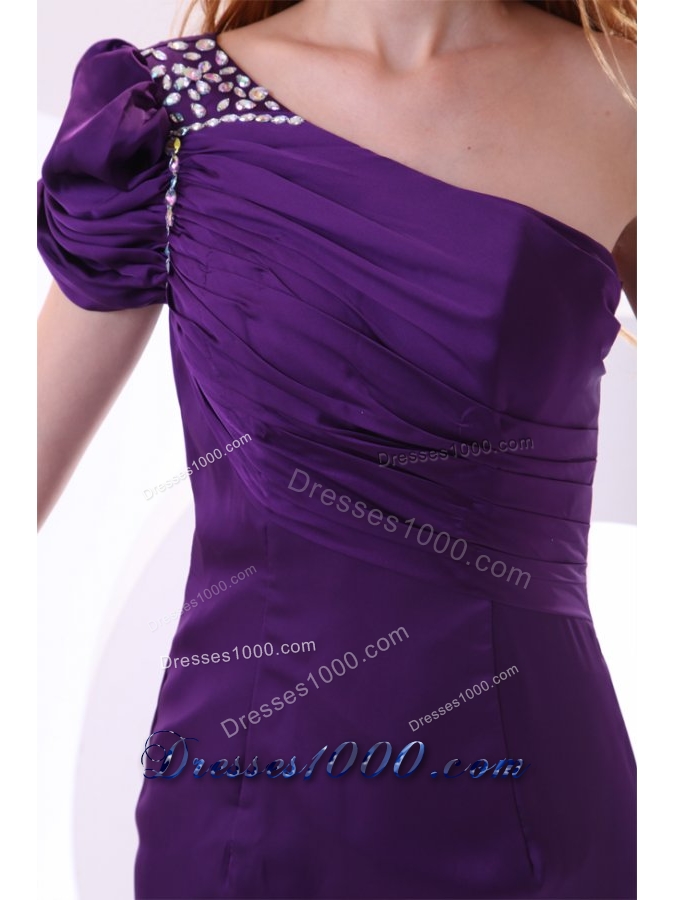 Discount Purple Column One Shoulder Mini-length Taffeta Prom Dress