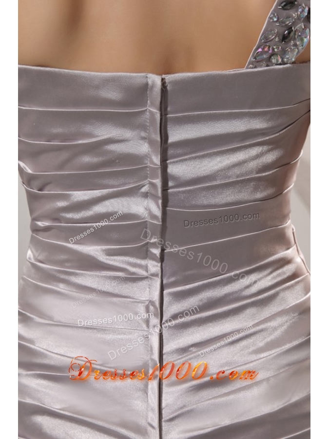 Fashionable Ruched Column Prom Gowns with Beaded One Shoulder