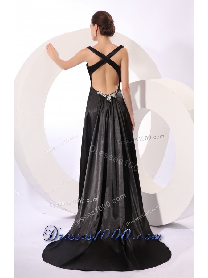 Elegant Black Criss Cross Back Evening Dress For Women