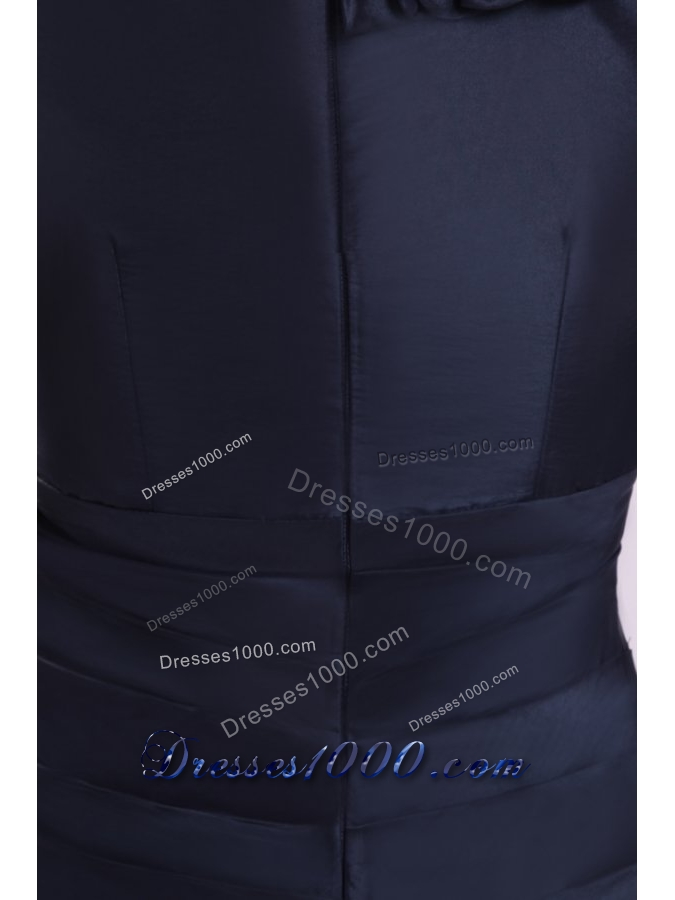 Simple Navy Blue Column V-neck Short Prom Dress with Flowers