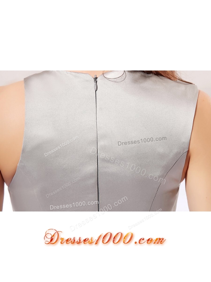 V-neck Black Belt Mini Length Satin Trendy Prom Dress in Grey