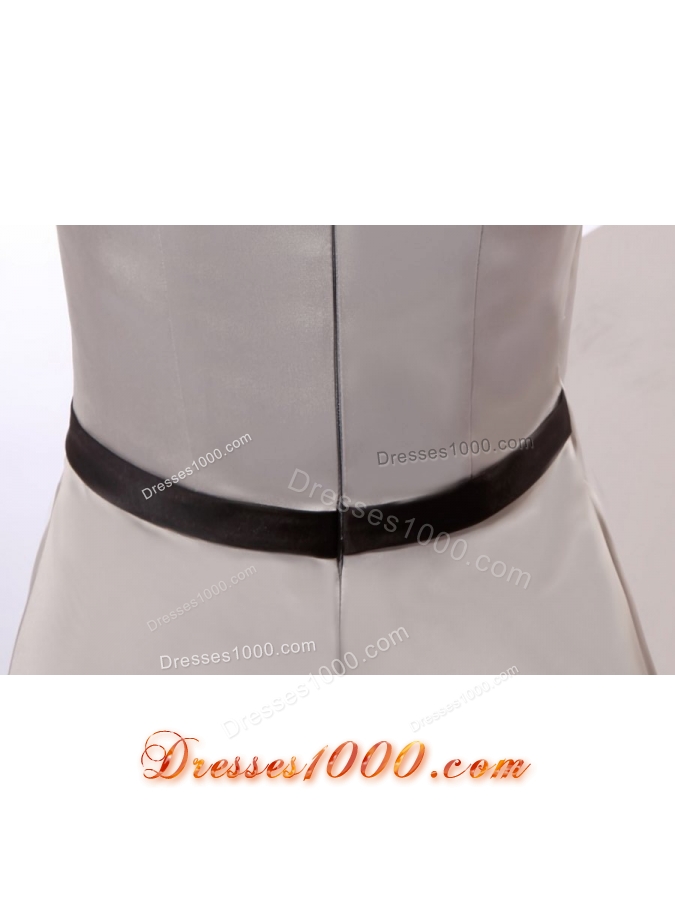 V-neck Black Belt Mini Length Satin Trendy Prom Dress in Grey