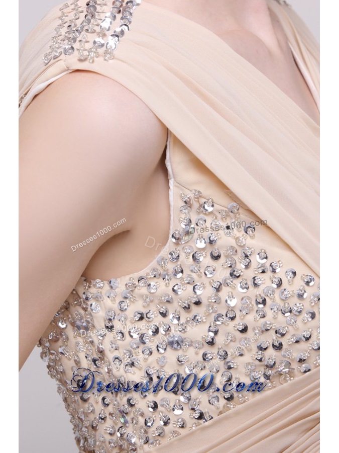 Low Price Beading V-neck Chiffon Prom Dress for 2014 Spring