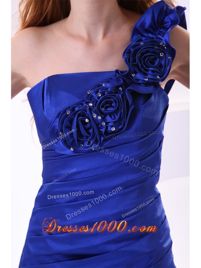 Ruched Flowers Blue Short JS Prom Dress with One Shoulder