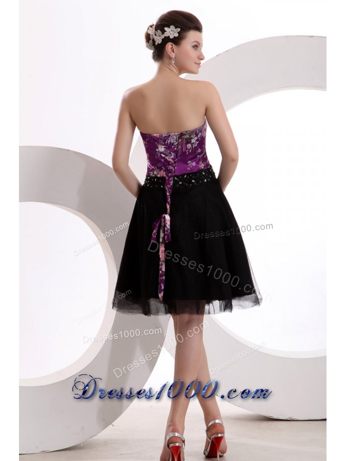 Floral Printed Beaded Strapless Black Tulle Dress for JS Prom