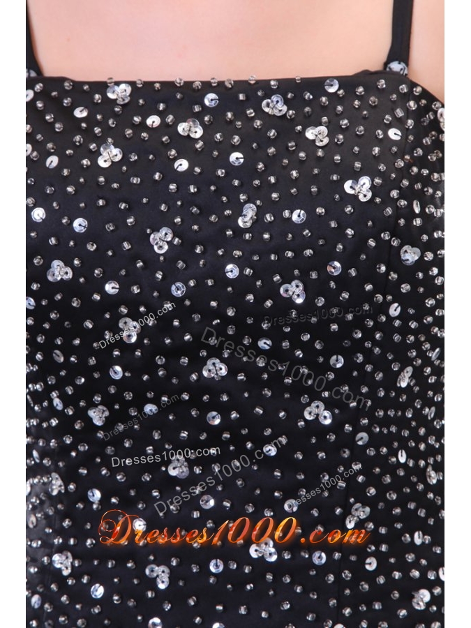 Black Straps Beading Organza Mini Length A Line Prom Dress