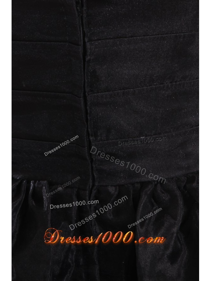 Classic Strapless Black Organza Short Dresses for Prom Court