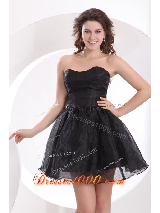 Classic Strapless Black Organza Short Dresses for Prom Court