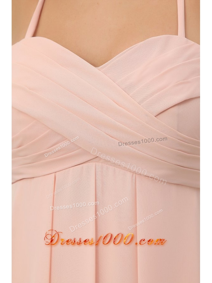 Spaghetti Straps Ruched Baby Pink Short Dress for Prom Court
