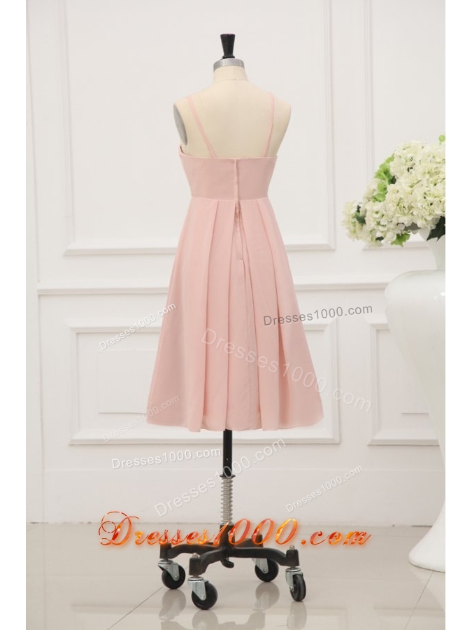 Spaghetti Straps Ruched Baby Pink Short Dress for Prom Court