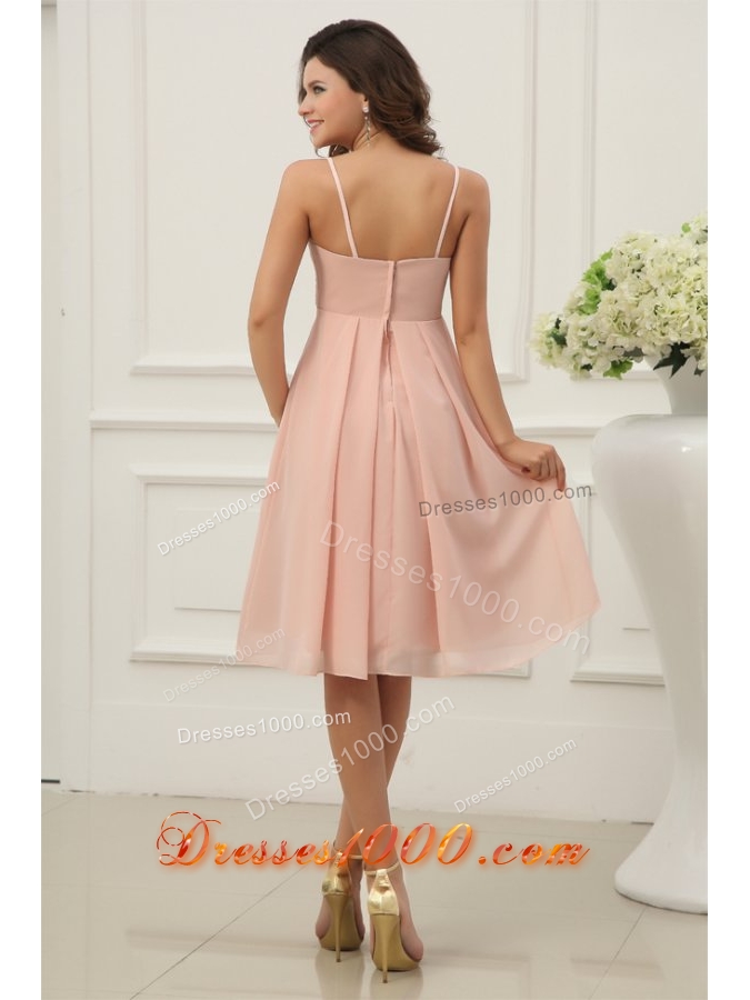 Spaghetti Straps Ruched Baby Pink Short Dress for Prom Court
