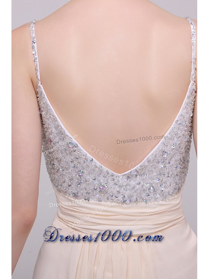 Spaghetti Straps A-line Champagne Prom Dress with Sequin Bust
