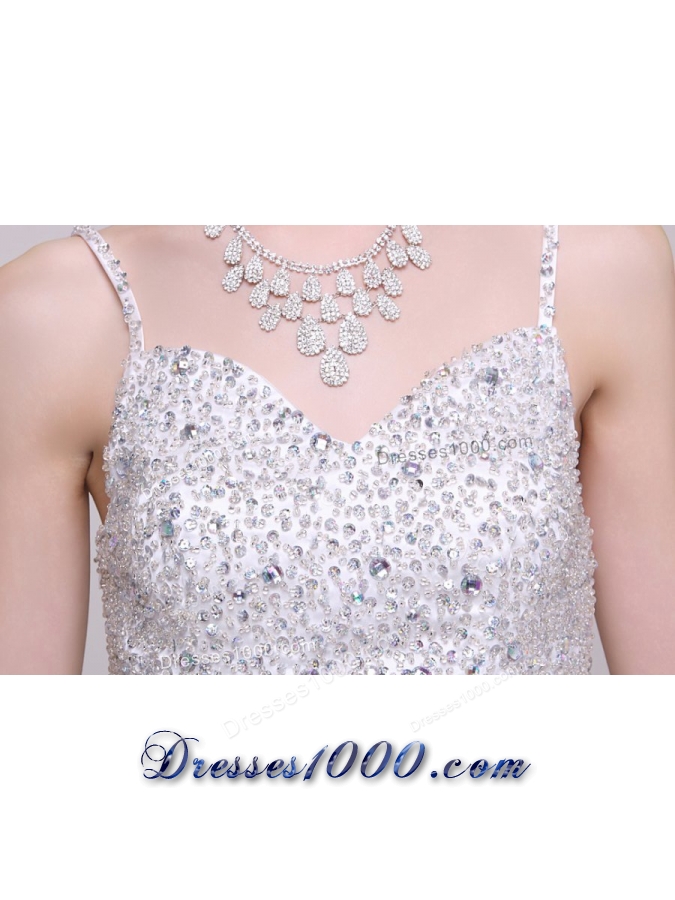Spaghetti Straps A-line Champagne Prom Dress with Sequin Bust