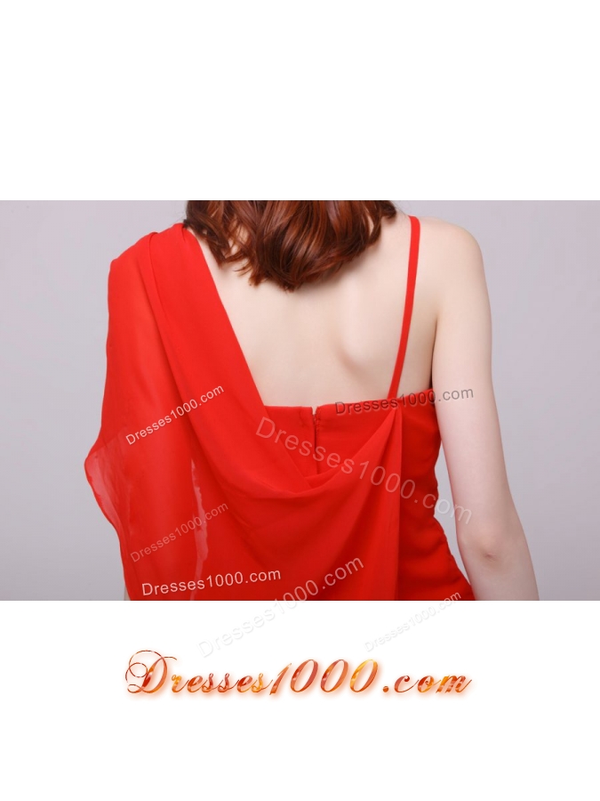 Asymmetrical Straps Beading Red Short Prom Nightclub Dress