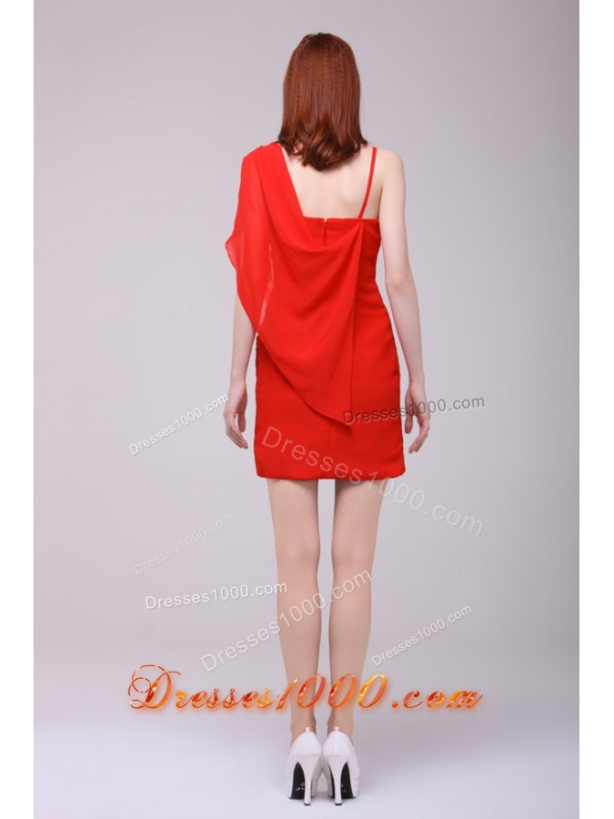 Asymmetrical Straps Beading Red Short Prom Nightclub Dress