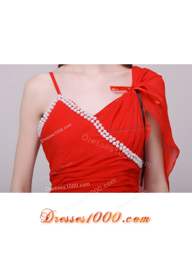 Asymmetrical Straps Beading Red Short Prom Nightclub Dress