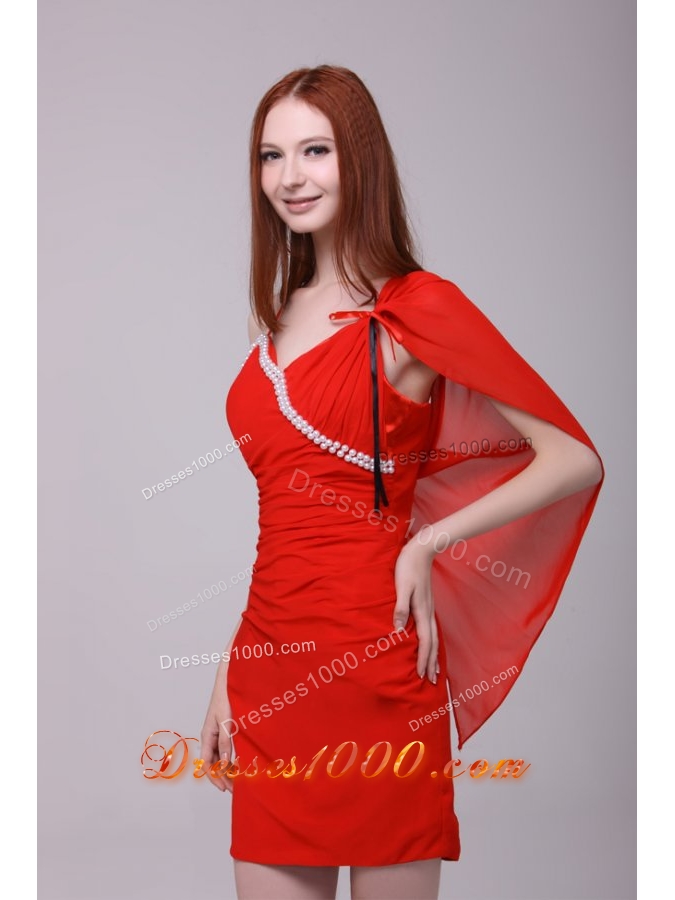 Asymmetrical Straps Beading Red Short Prom Nightclub Dress