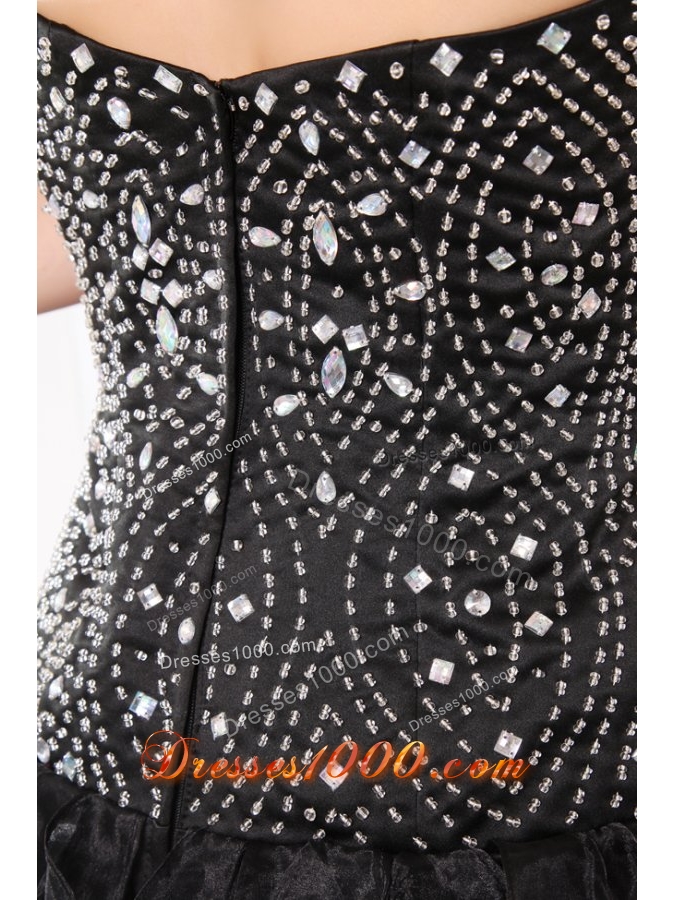 Ruffled Layers Sweetheart Beading Black Prom Evening Dress