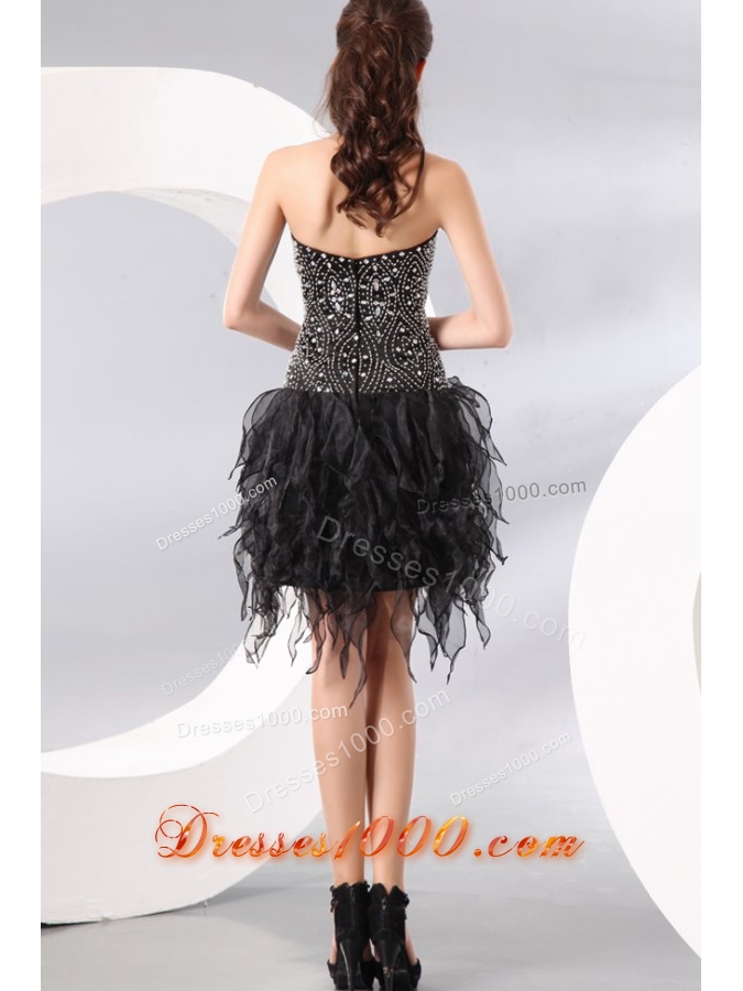 Ruffled Layers Sweetheart Beading Black Prom Evening Dress