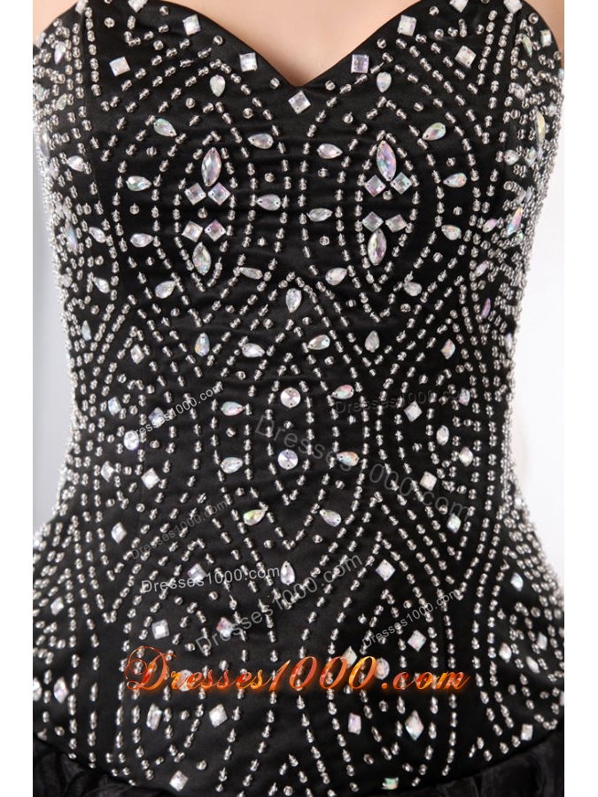 Ruffled Layers Sweetheart Beading Black Prom Evening Dress