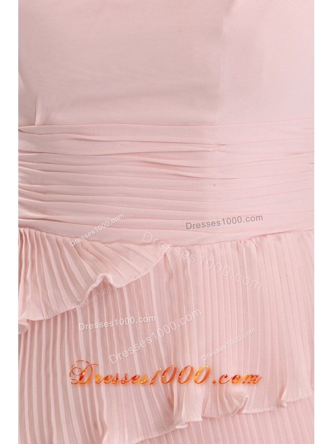 Pink One Shoulder Layers Prom Dress with Hand Made Flower