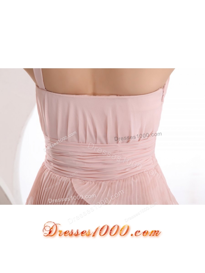 Pink One Shoulder Layers Prom Dress with Hand Made Flower