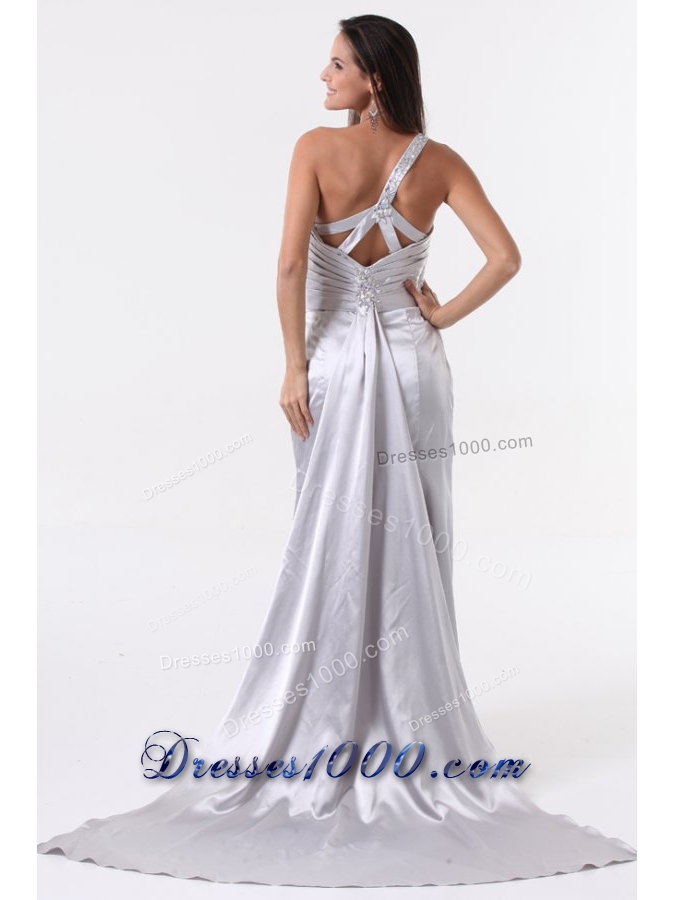 Single Shoulder High Slit Sheath Prom Dress with Sweep Train
