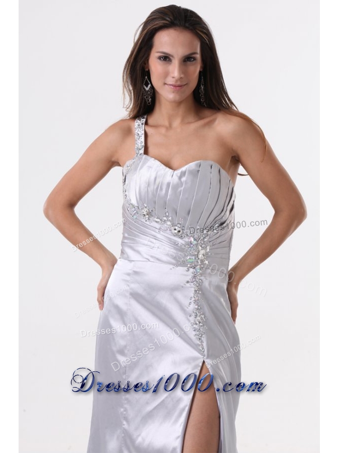 Single Shoulder High Slit Sheath Prom Dress with Sweep Train