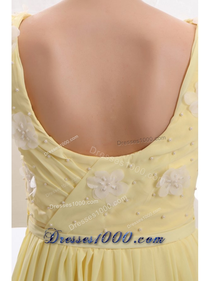 Bateau Neck Half Sleeves Yellow Brush Train JS Prom Dresses