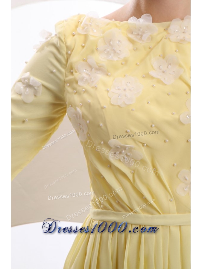 Bateau Neck Half Sleeves Yellow Brush Train JS Prom Dresses