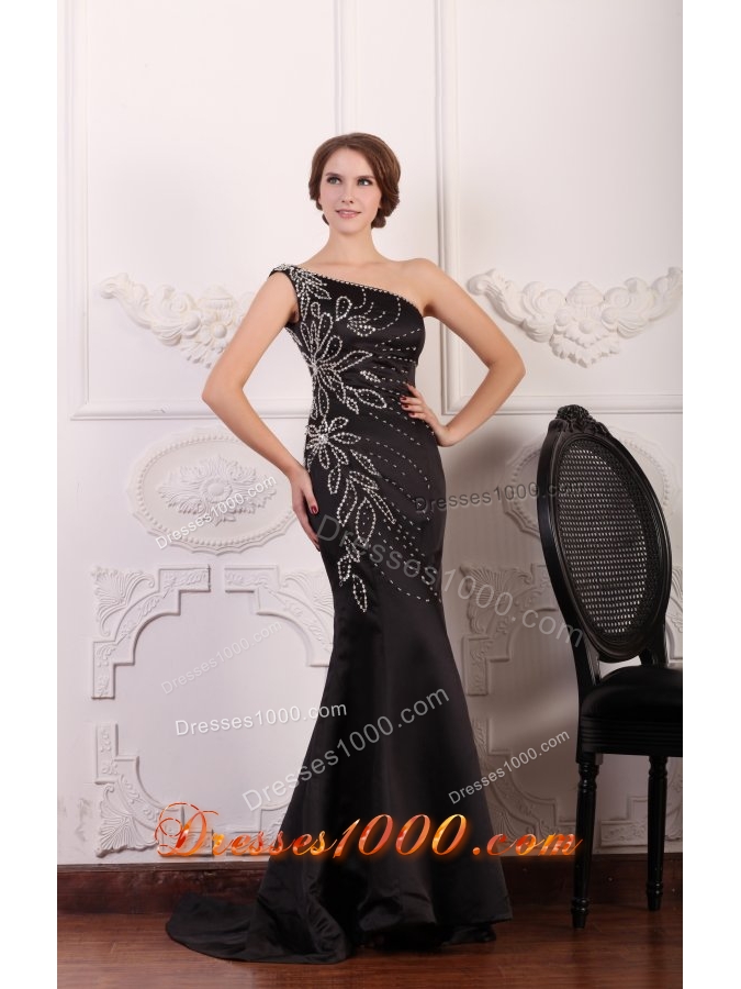 Mermaid Beading Prom Graduation Dresses with One Shoulder