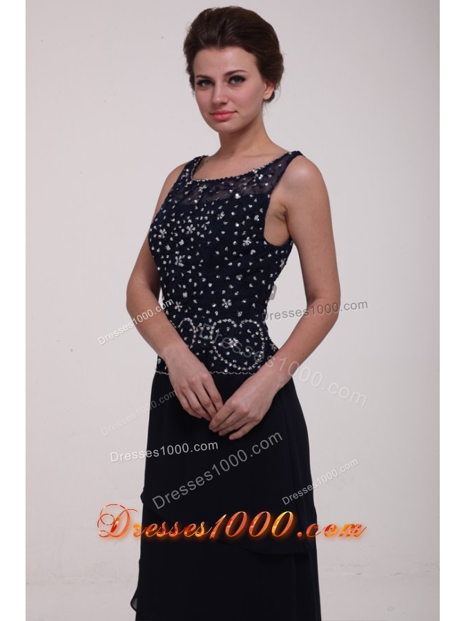 Scoop Neck Beading Layers Navy Blue Long Dress for JS Prom