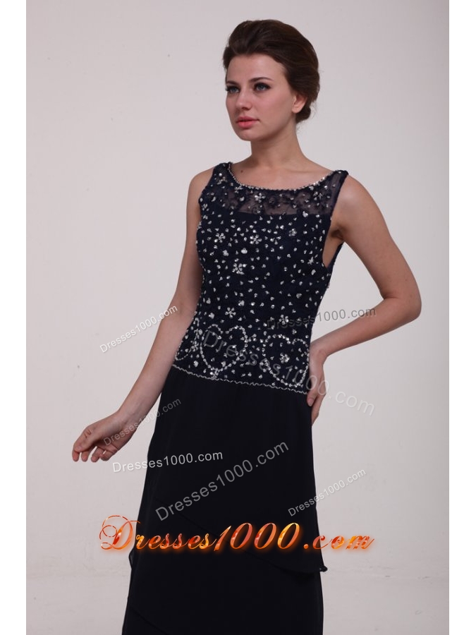 Scoop Neck Beading Layers Navy Blue Long Dress for JS Prom