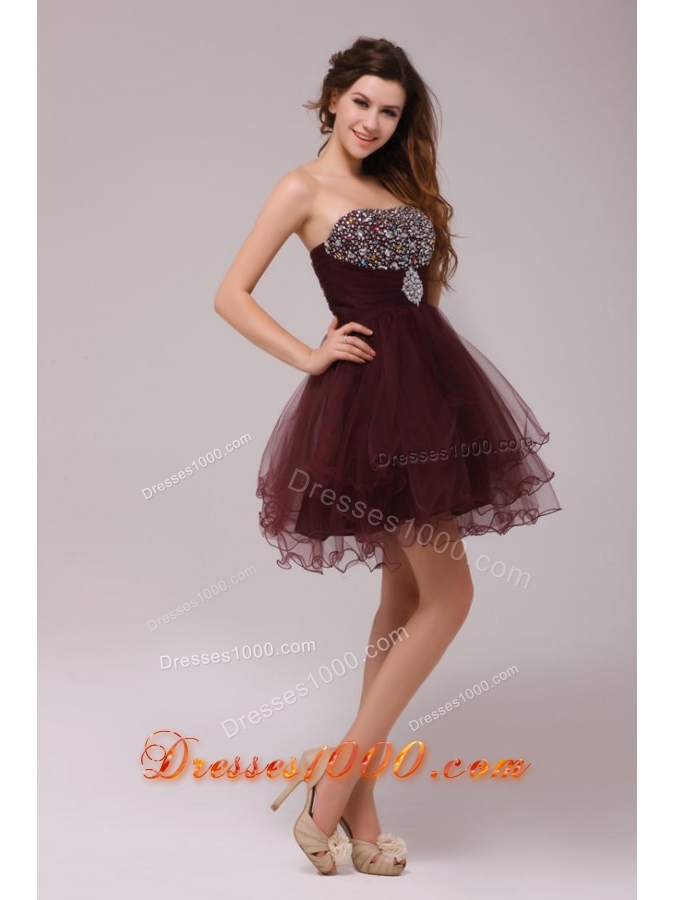 Organza Strapless Beaded Prom Formal Dress with Curly Hem