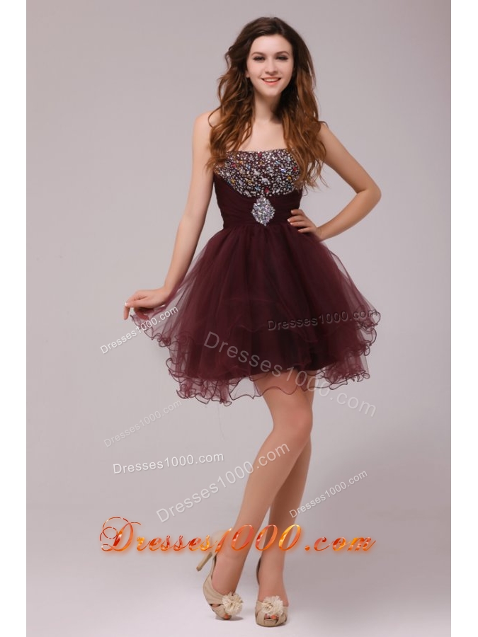 Organza Strapless Beaded Prom Formal Dress with Curly Hem