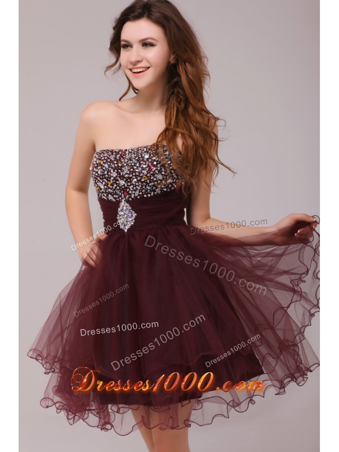 Organza Strapless Beaded Prom Formal Dress with Curly Hem