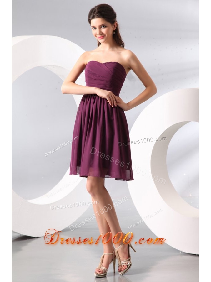 Beautiful Sweetheart Ruched Chiffon Purple Prom Party Dress