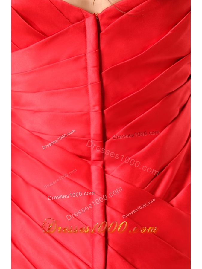 Popular Sweetheart Beading Ruches Red Prom Evening Dress